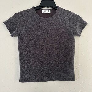 Vintage A. Byer Metallic Silver Short Sleeve Blouse Party Sparkle Large